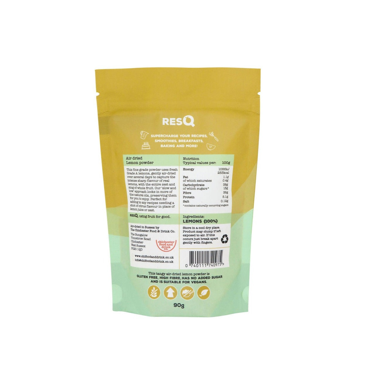 RESQ Lemon Powder - 100% Air-Dried Lemons 90g